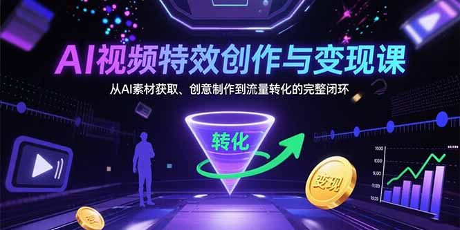 AI视频特效创作与变现课：从AI素材获取、创意制作到流量转化的完整闭环-凌云网创