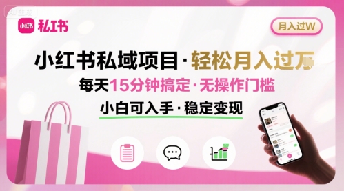 小红书私域项目 月入过W非常轻松 每天15分钟即可搞定，无任何操作门槛，小白可入手-凌云网创