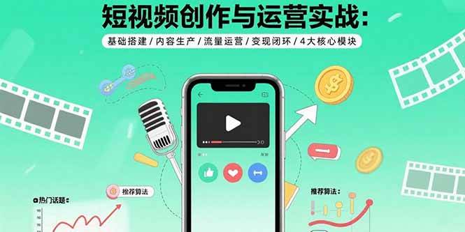 （15819期）短视频创作与运营实战：基础搭建/内容生产/流量运营/变现闭环/4大核心模块-凌云网创