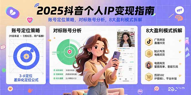 2025抖音个人IP变现指南，账号定位策略，对标账号分析，8大盈利模式拆解-凌云网创