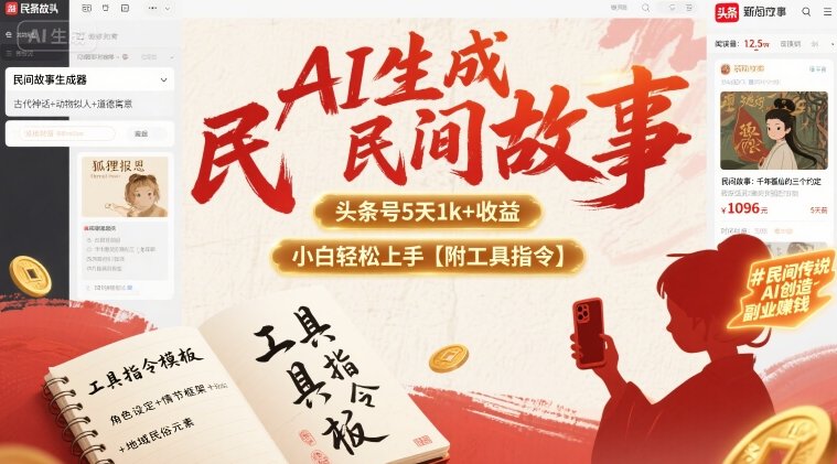 AI生成民间故事，头条号5天1k+，小白轻松上手【附工具指令】-凌云网创