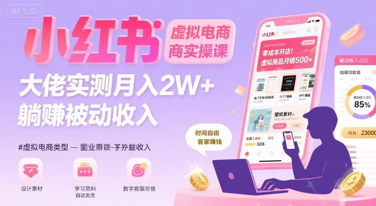小红书虚拟电商，大佬实测月入2W+，实现被动收入-凌云网创