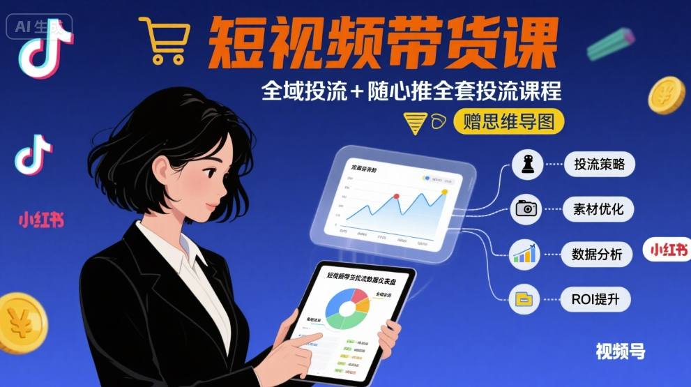 最新短视频带货课,全域投流+随心推全套投流课程+思维导图-凌云网创