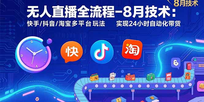 无人直播全流程-8月技术：快手/抖音/淘宝多平台玩法 实现24小时自动化带货-凌云网创