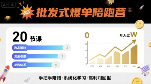 批发式爆单陪跑营，20节课带你实现批发式爆单，带你经松月入过W-凌云网创