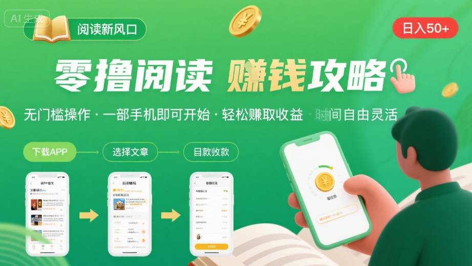 零撸阅读新风口，无门槛轻松挣，一部手机，日入 50-3张【揭秘】-凌云网创