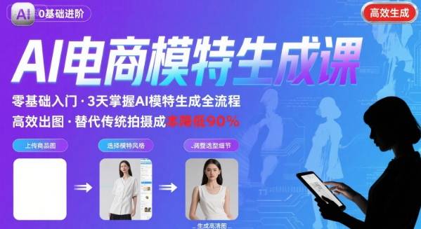 AI模特进阶课程，0基础高效生成逼真电商模特图-凌云网创