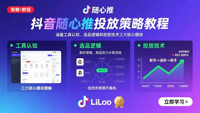 抖音随心推投放策略教程：涵盖工具认知、选品逻辑和投放技术三大核心模块-凌云网创