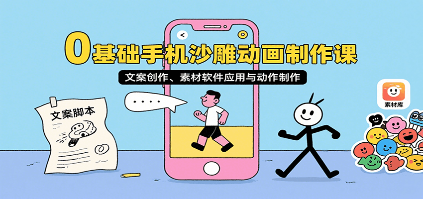 0基础手机沙雕动画制作课，文案创作、素材软件应用与动作制作-凌云网创