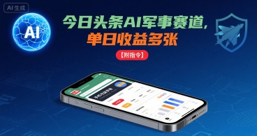 今日头条AI军事赛道，单日收益多张 ，手机可做【附指令】-凌云网创