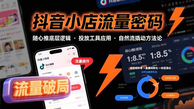 抖音小店流量密码，随心推底层逻辑，投放工具应用，自然流撬动核心方法论-凌云网创