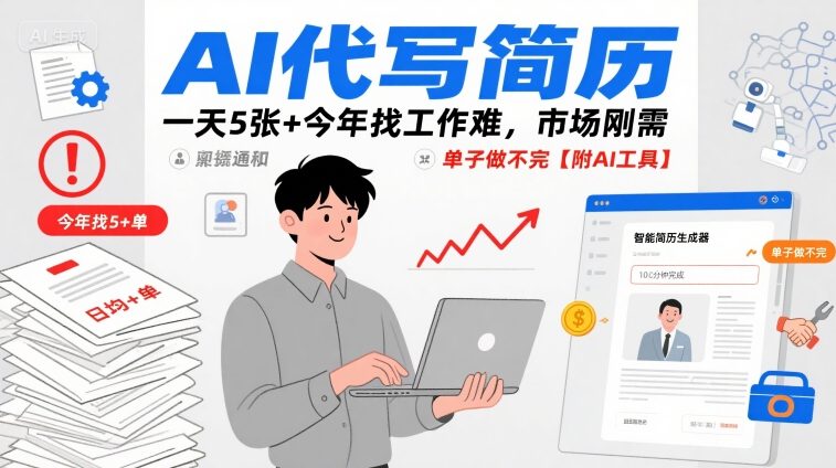 AI代写简历,一天5张+今年找工作难,市场刚需,单子做不完【附AI工具】-凌云网创