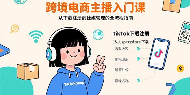 跨境电商主播入门课，TikTok下载注册，支付工具配置，社媒账号管理全流程-凌云网创